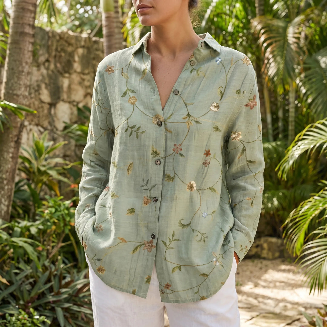 Camicia Casual Con Stampa Botanica