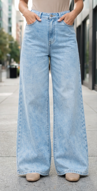Jeans A Gamba Larga Lavaggio Chiaro