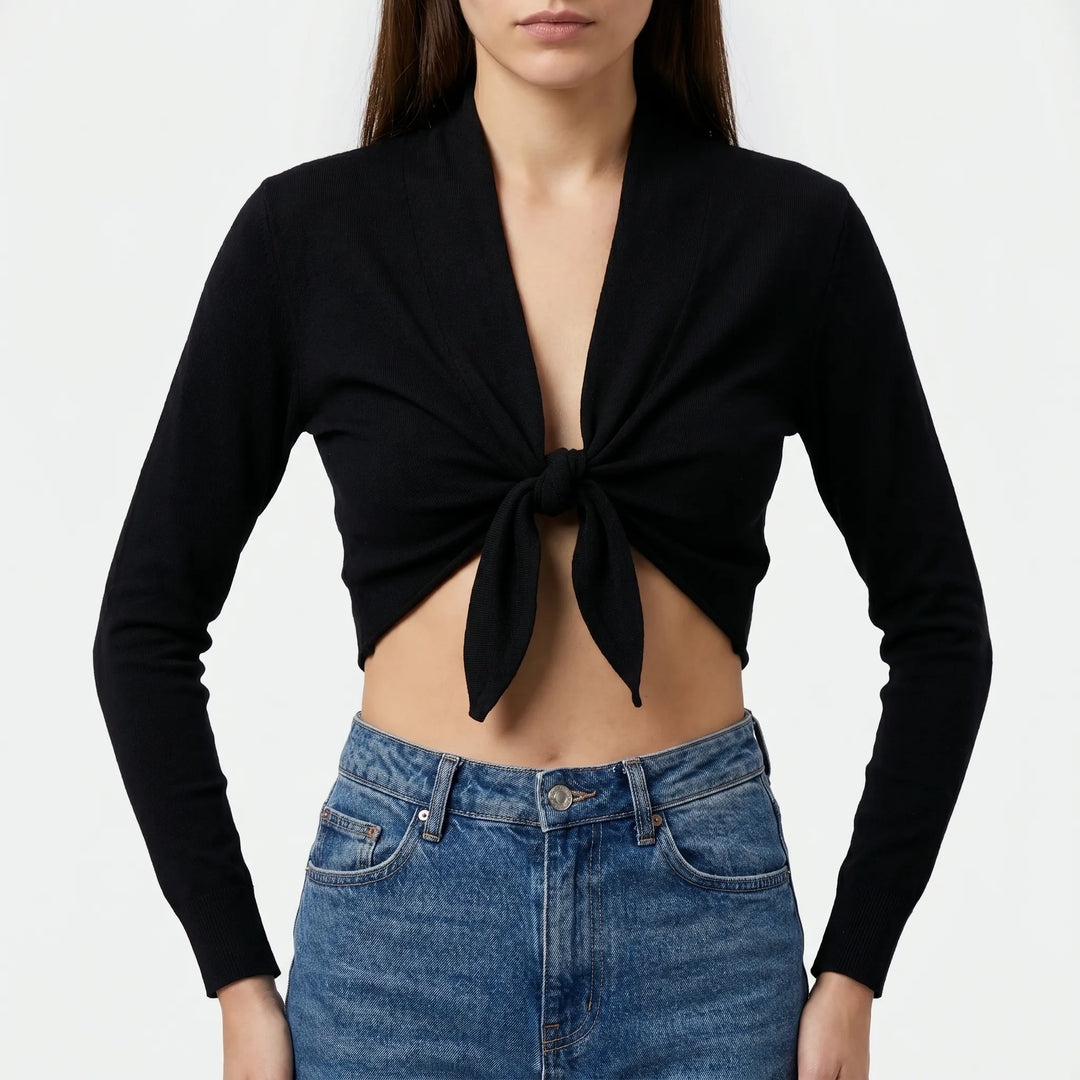 Cardigan Crop Con Scollo A Scialle Nero
