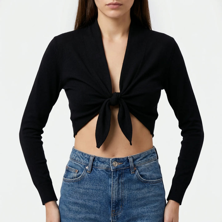 Cardigan Crop Con Scollo A Scialle Nero