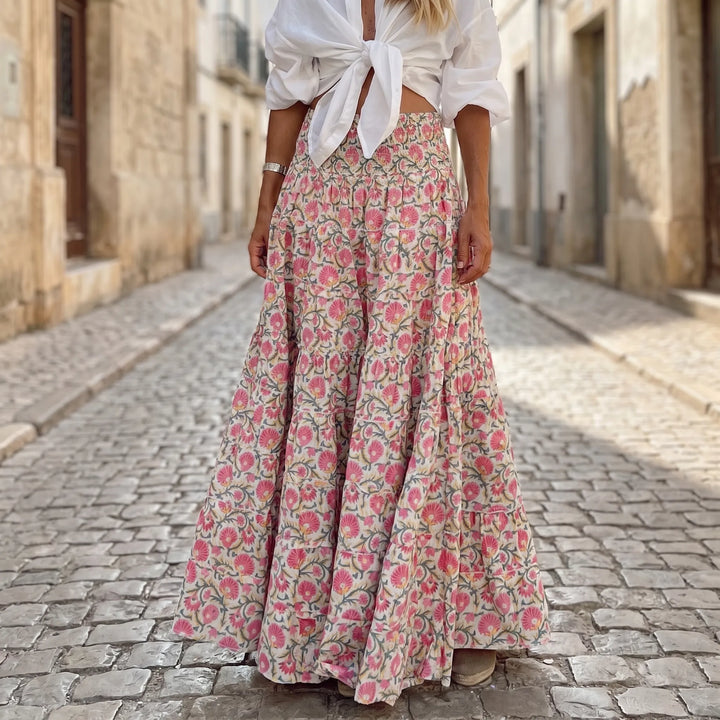 Gonna Maxi A Vita Alta Con Stampa Floreale