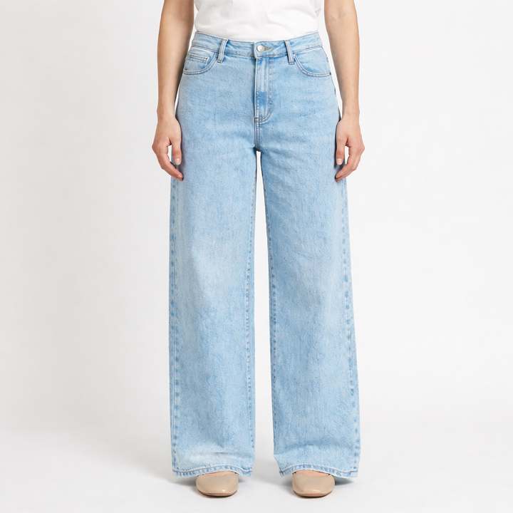 Jeans A Gamba Larga Lavaggio Chiaro