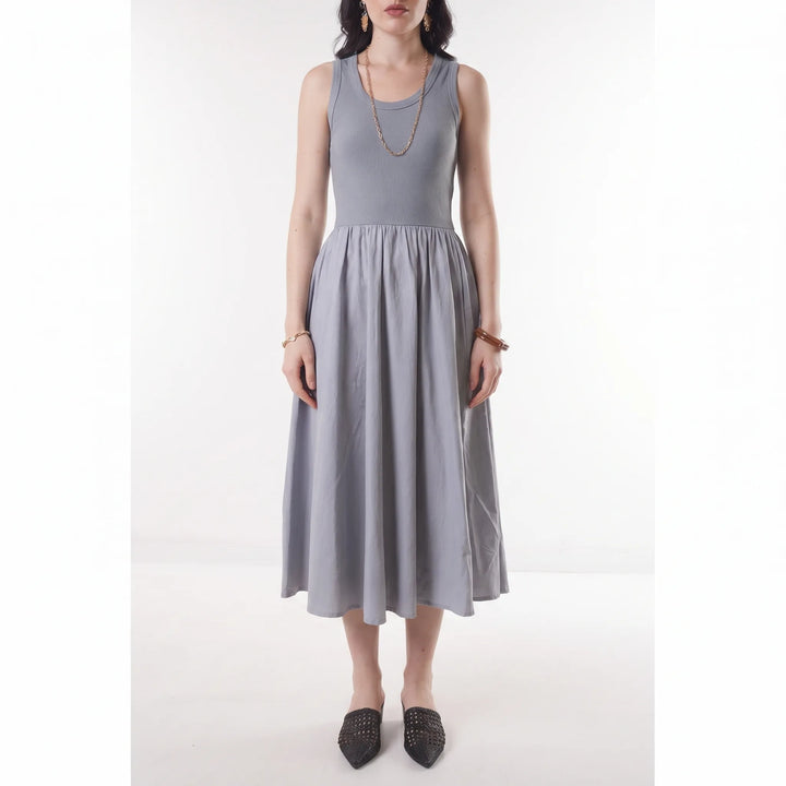 Vestito Midi Senza Maniche Con Vita Arricciata