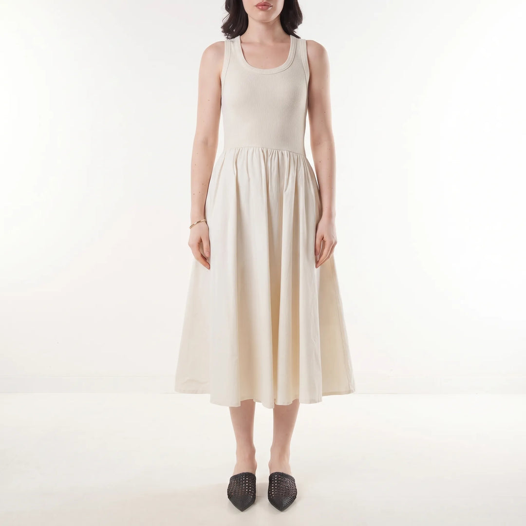 Vestito Midi Senza Maniche Con Vita Arricciata