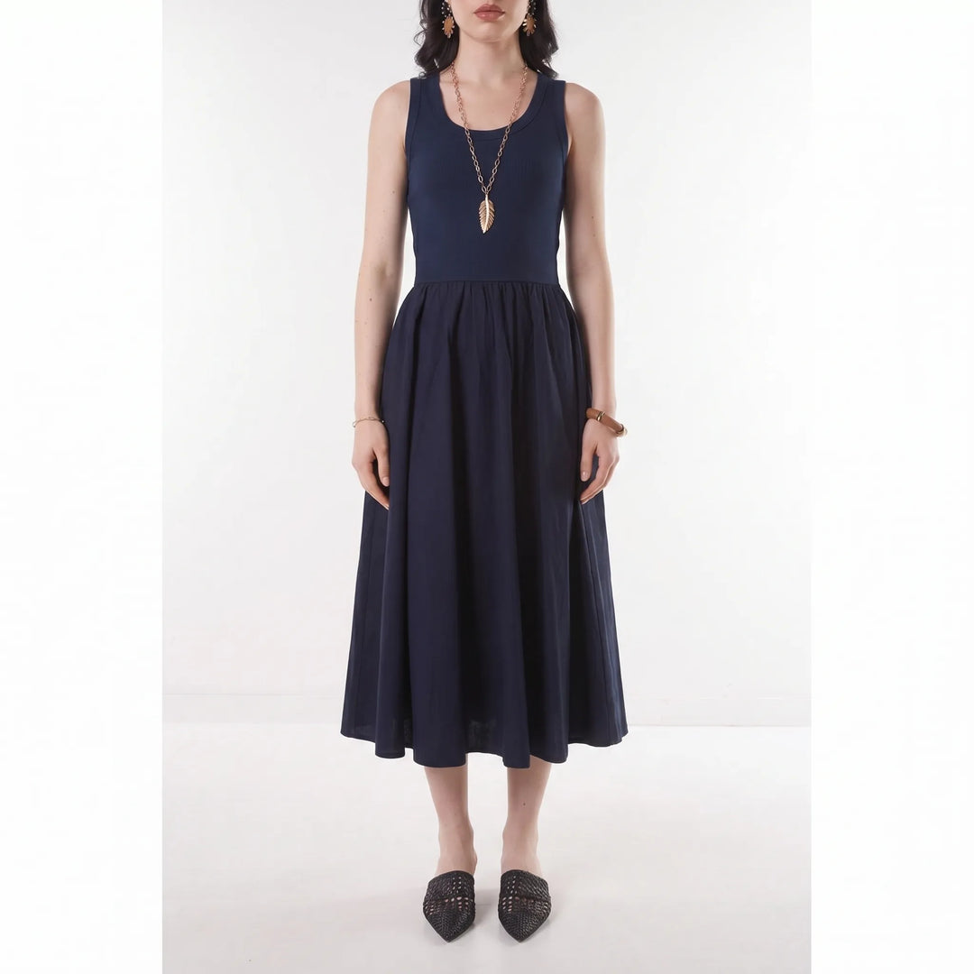 Vestito Midi Senza Maniche Con Vita Arricciata