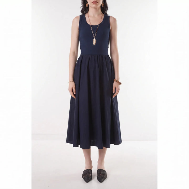 Vestito Midi Senza Maniche Con Vita Arricciata